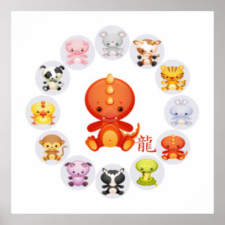 Póster Año zodiaco chino del dragón blanco