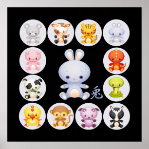 Póster Año zodiaco chino del Poster de conejo