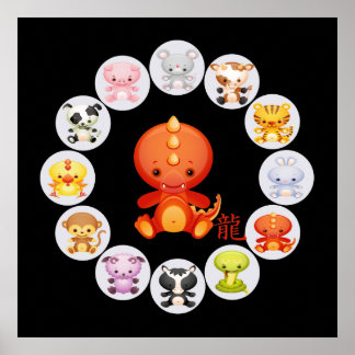 Póster Año zodiaco del dragón chino