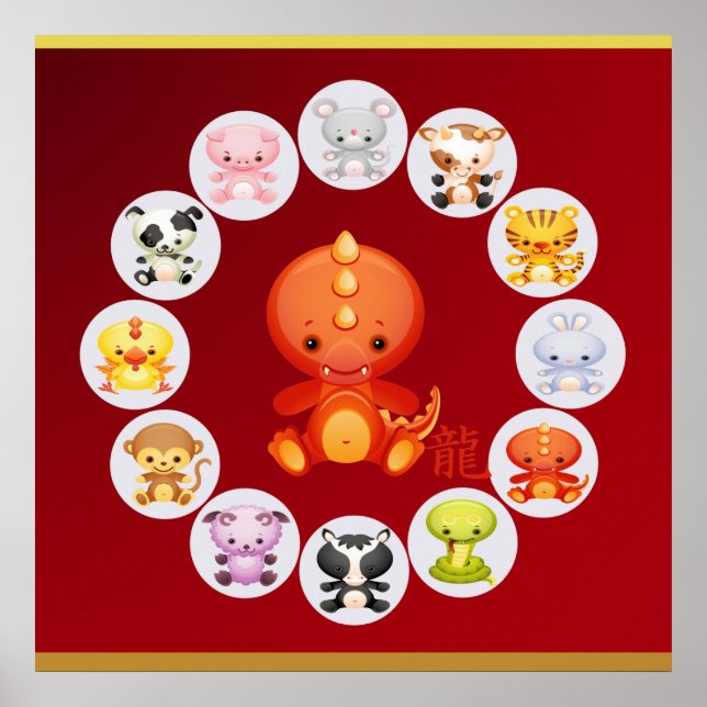 Póster Año zodiaco del dragón chino (Frente)