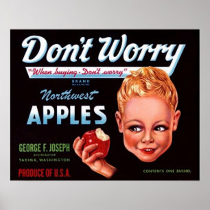 Póster Años 1930 No te preocupes marca manzanas etiqueta