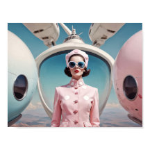 Años 1950: Mujer azafata de cataratas en rosa