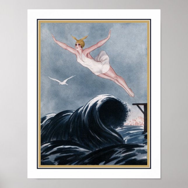 Póster Años 20. Art Deco "Volando sobre las olas" (Frente)