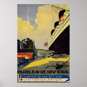 Póster Años 20 París El Havre Nueva York - Estilo Vintage
