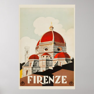 Póster Años 30 Firenze Florencia Italia Duomo Estilo Vint