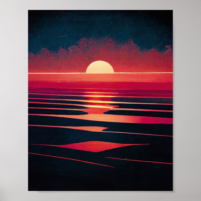 Póster Años 80 Sintonizador Mar Rojo Y Viejo Atardecer (Frente)