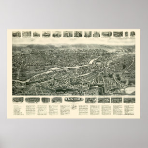 Póster Ansonia, CT Panoramic Map - 1921