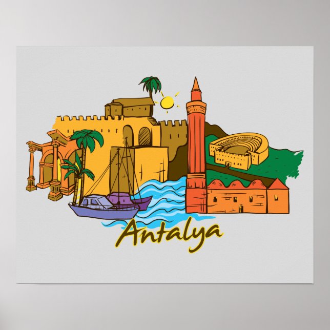 Póster Antalya, ciudad famosa de Turquía (Frente)