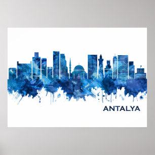 Póster Antalya Turkey Skyline Blue