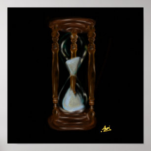 Póster antaño reloj de arena sobre el lienzo negro