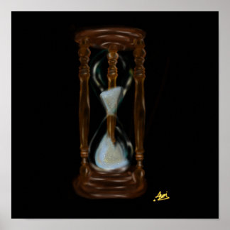 Póster antaño reloj de arena sobre el lienzo negro
