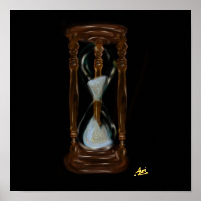 Póster antaño reloj de arena sobre el lienzo negro (Frente)