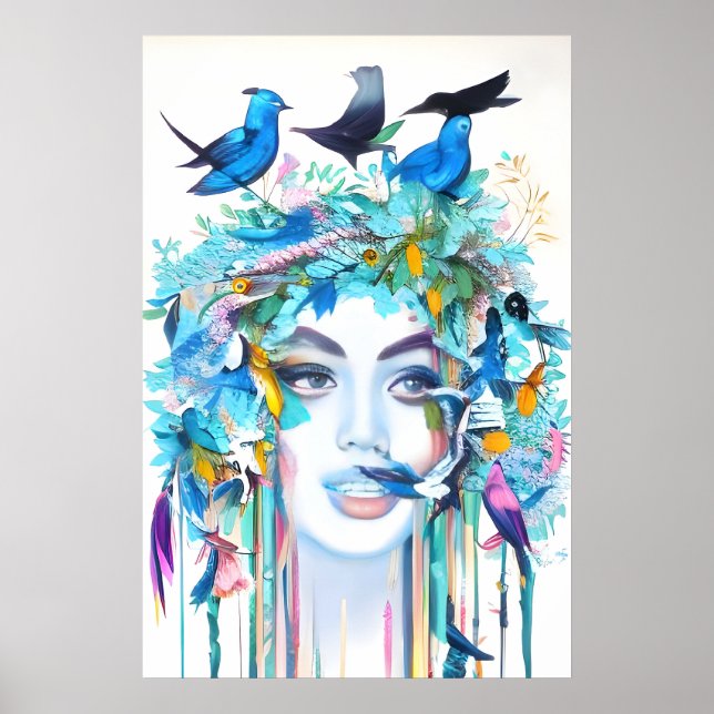 Póster Antecedentes abstractos con rostro de mujer (Frente)