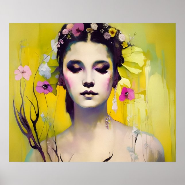 Póster Antecedentes amarillos de la diosa primavera (Frente)