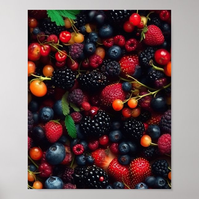 Póster Antecedentes con diversas frutas forestales (Frente)