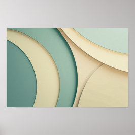 Póster Antecedentes de formas curvadas en beige y verde