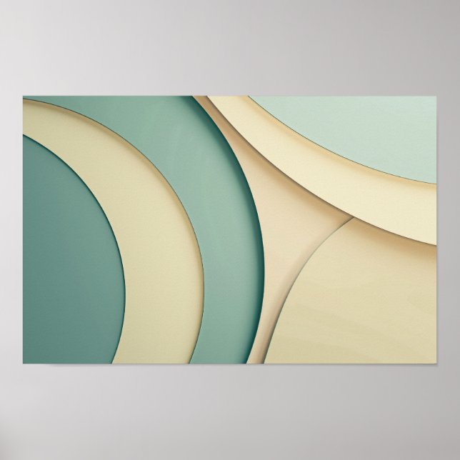 Póster Antecedentes de formas curvadas en beige y verde (Frente)