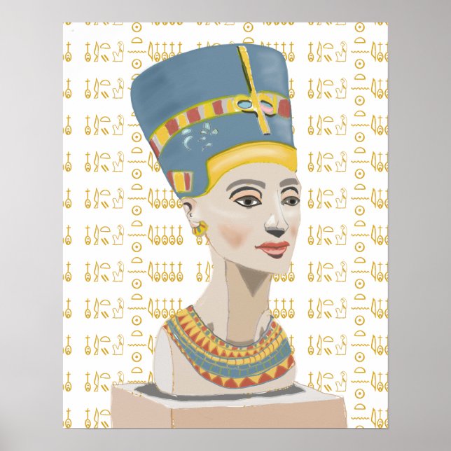 Póster Antecedentes de Nefertiti y Cartouche con baldosas (Frente)