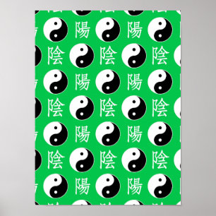 Póster Antecedentes verdes Patrón chino de Yinyang