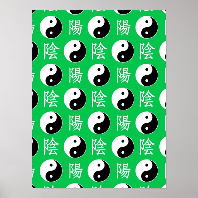 Póster Antecedentes verdes Patrón chino de Yinyang (Frente)