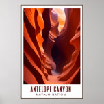 Póster Antelope Canyon Navajo Nación Art Deco AZ Viajes<br><div class="desc">Afiche de viajes estilo Art Déco con el cañón Antelope en la tierra de la Nación Navajo fuera de Page,  Arizona.</div>