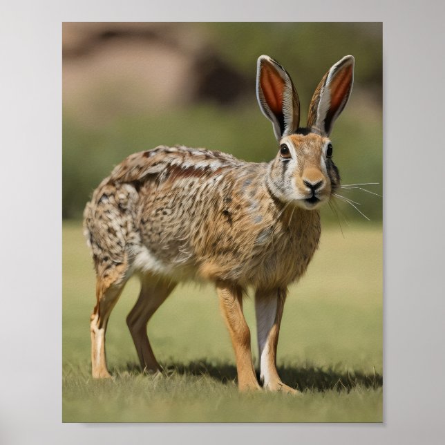 Póster Antelope Jackrabbit sobre la hierba (Frente)