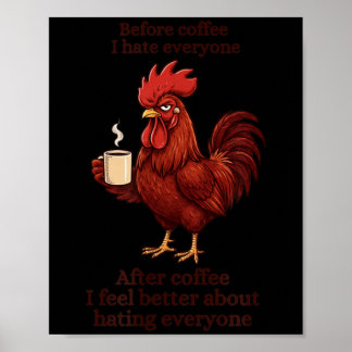 Póster Antes del café Después del café Humor divertido S 