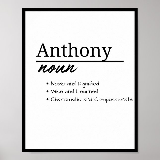 Póster Anthony, Definición de Nombre Personalizado Niño (Frente)
