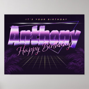 Póster Anthony Name Vorname lila retro Poster Geburtstag