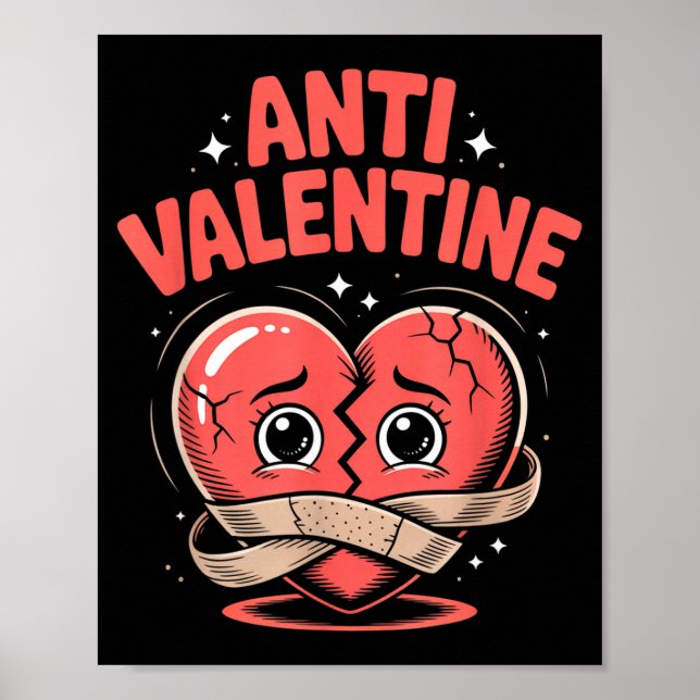 Póster Anti Valentine Broken Heart Cute Bandaged Heart  (Frente)