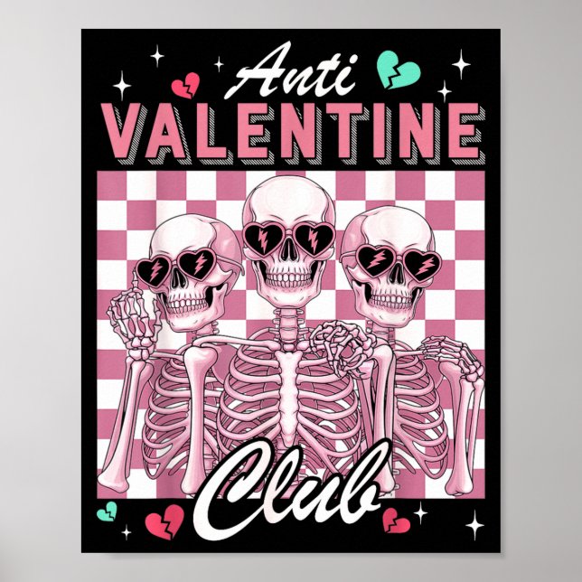 Póster Anti Valentine Club Skeleton Funny Single Valentin (Frente)