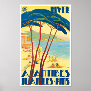 Póster Antibes Poster de viajes vintage
