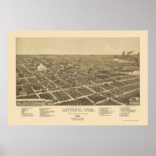 Póster Antigo, WI Mapa Panorámico - 1886