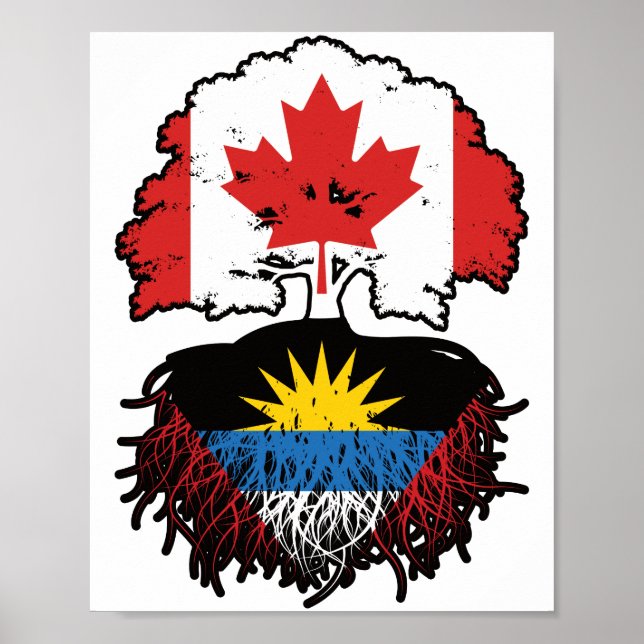 Póster Antigua Antigua Canadá Canadá Árbol con bandera (Frente)