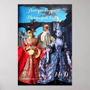 PÓSTER ANTIGUA BOMBARDEOS MASQUERADE FIESTA MONOGRAM