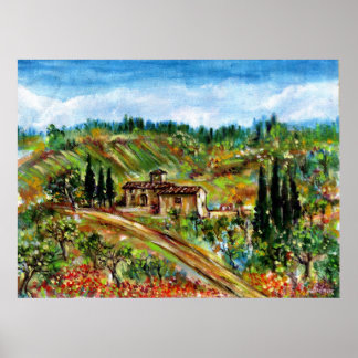 PÓSTER ANTIGUA CASA DE CAMPO EN EL PAISAJE DE TOSCANA