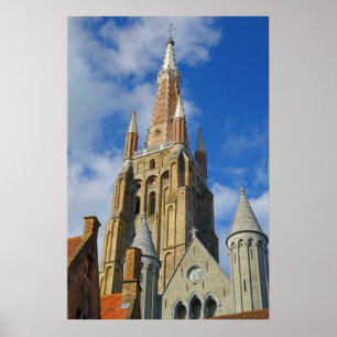 Póster Antigua catedral de Brujas en verano, día despejad