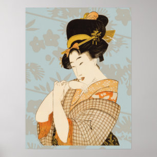 Póster Antigua chica Geisha japonesa entretenedora en kim