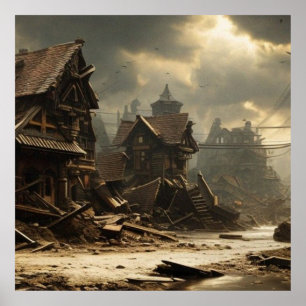 Póster Antigua ciudad abandonada del siglo XIX, calle pri