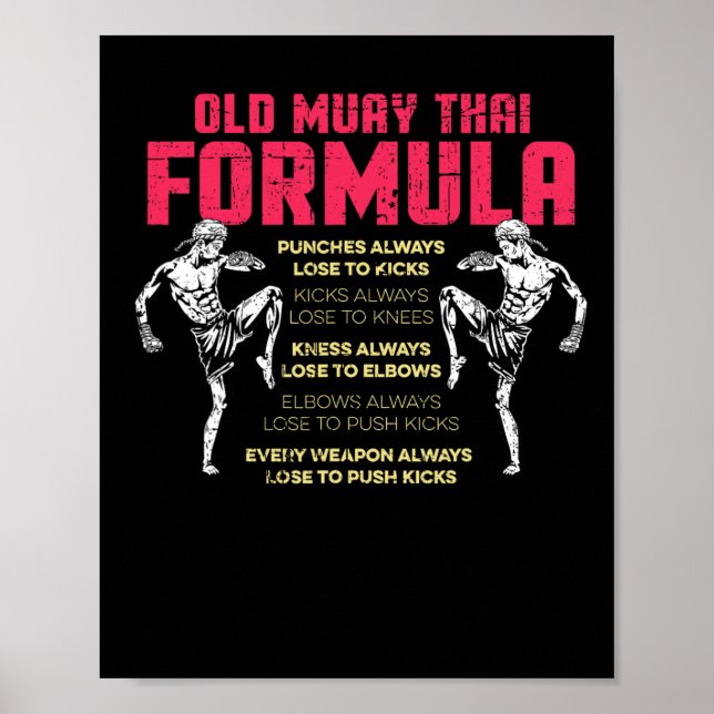 Póster Antigua Fórmula de Muay Thai Boxeo Tailandés Kickb (Frente)