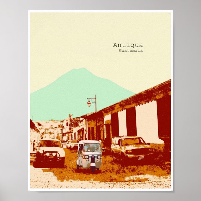 Póster Antigua Guatemala Tuc Tuc y Poster de volcán (Frente)