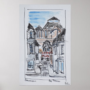 Póster Antigua iglesia de Concarneau Rue Turenne, Bretaña