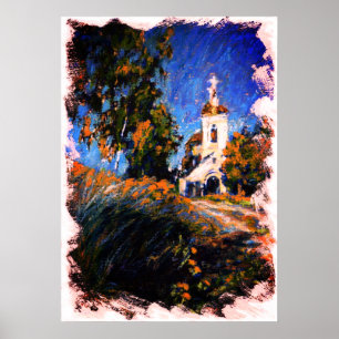 Póster Antigua iglesia en el pueblo de Slotino, Moscú, Ru