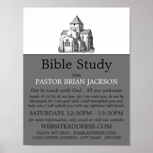 Póster Antigua iglesia esbozada, anuncio de clase de la B