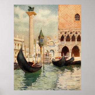 Póster Antigua Italia Venecia Santuario Gondola
