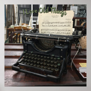 Póster Antigua máquina de escribir y música de chapa
