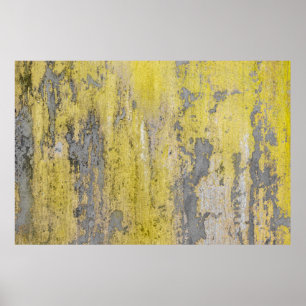 Póster Antigua pared de hormigón gris con pintura amarill