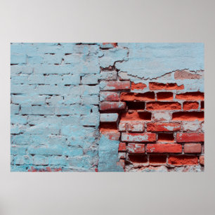 Póster Antigua pared de ladrillo grueso con defectos natu