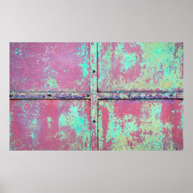 Póster Antigua pared pintada de verde con textura oxidada (Frente)