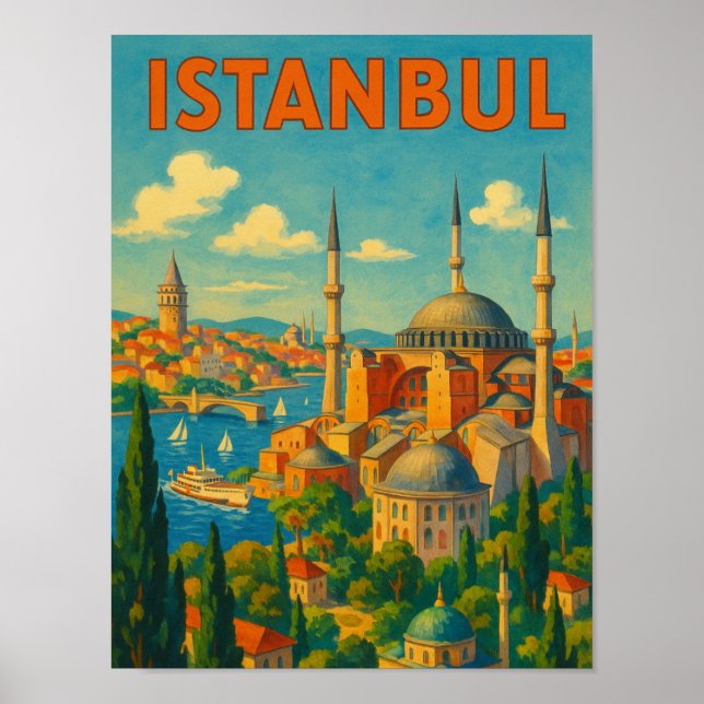 Póster Antigua Retro Estambul Turquía Santa Sofía (Frente)